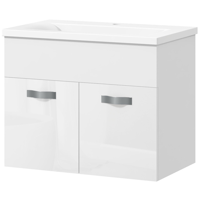kleankin Mobile Bagno Sospeso con Lavabo, Armadietto a 2 Ante con Cerniere Ammortizzate, 61x40x50cm, Bianco Lucido