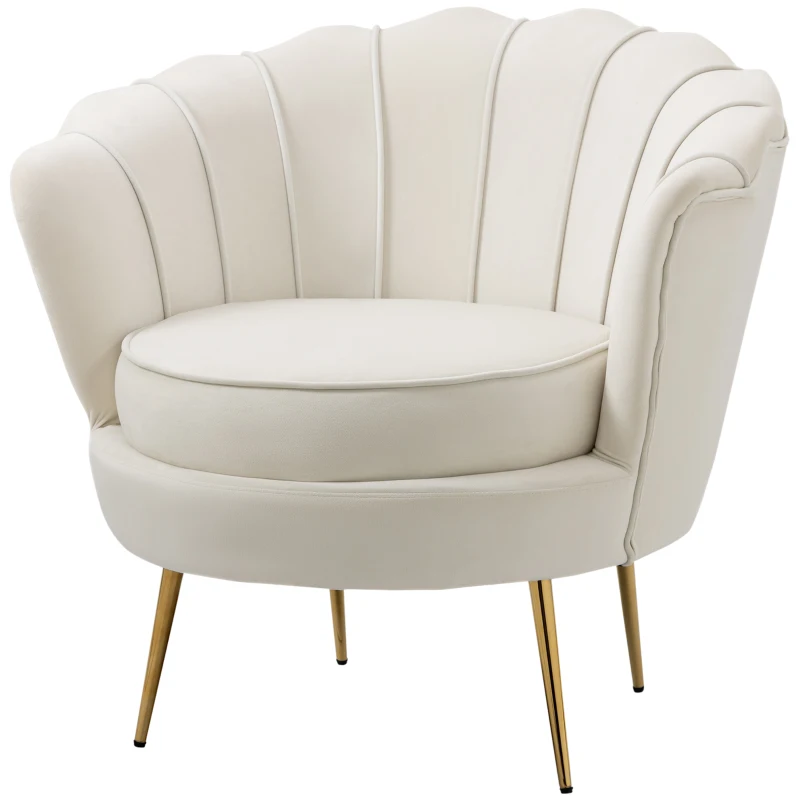 HOMCOM Poltrona di Design Stile Vintage Imbottita in Velluto, 79x77x77cm, Crema
