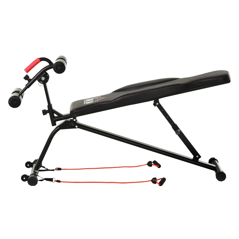 HOMCOM Banco de Abdominales Plegable Regulable en Altura y Ángulo Ajustable con Cintas Elásticas 44,5x143x84-92 cm Negro