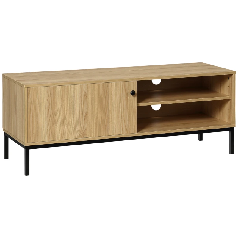 HOMCOM Meuble TV max. 50 pouces 3 compartiments 2 passe-câbles avec porte coulissante - dim. 120L x 39,5l x 46H cm