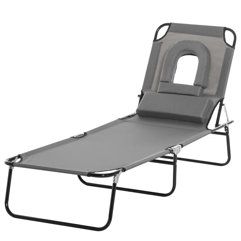 Outsunny Bain de Soleil Pliable transat inclinable 4 Positions Chaise Longue 3 Coussins fournis Gris
