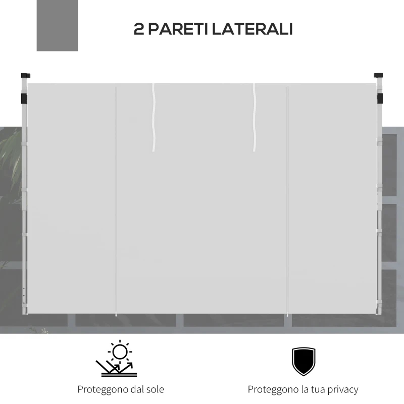 Outsunny Set 2 Pareti per Gazebo 3x3 m e 3x6m con Finestre e Tende Avvolgibili, 295x195cm, Bianco