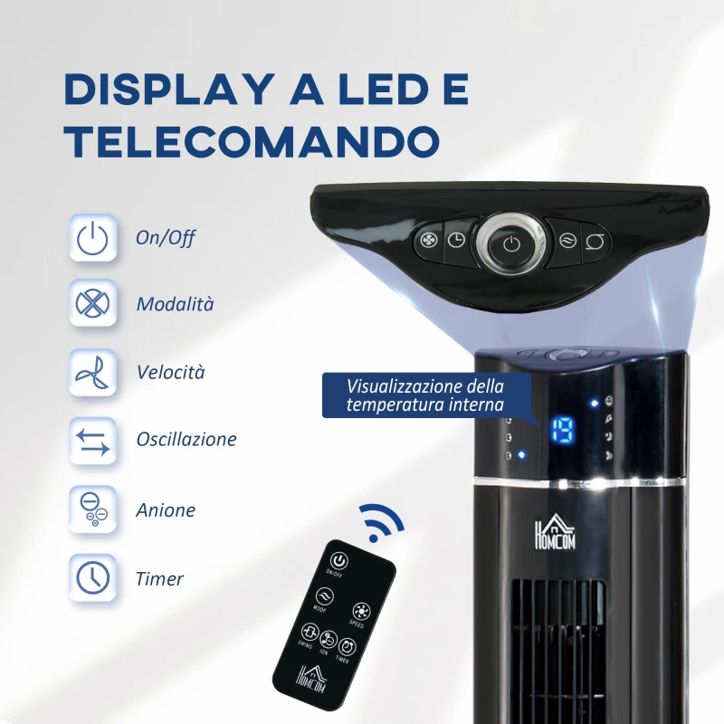 HOMCOM Ventilatore a Colonna 60W con 3 Velocità, 3 Modalità e Timer 8h, in ABS, Ø32x106.8 cm, Nero