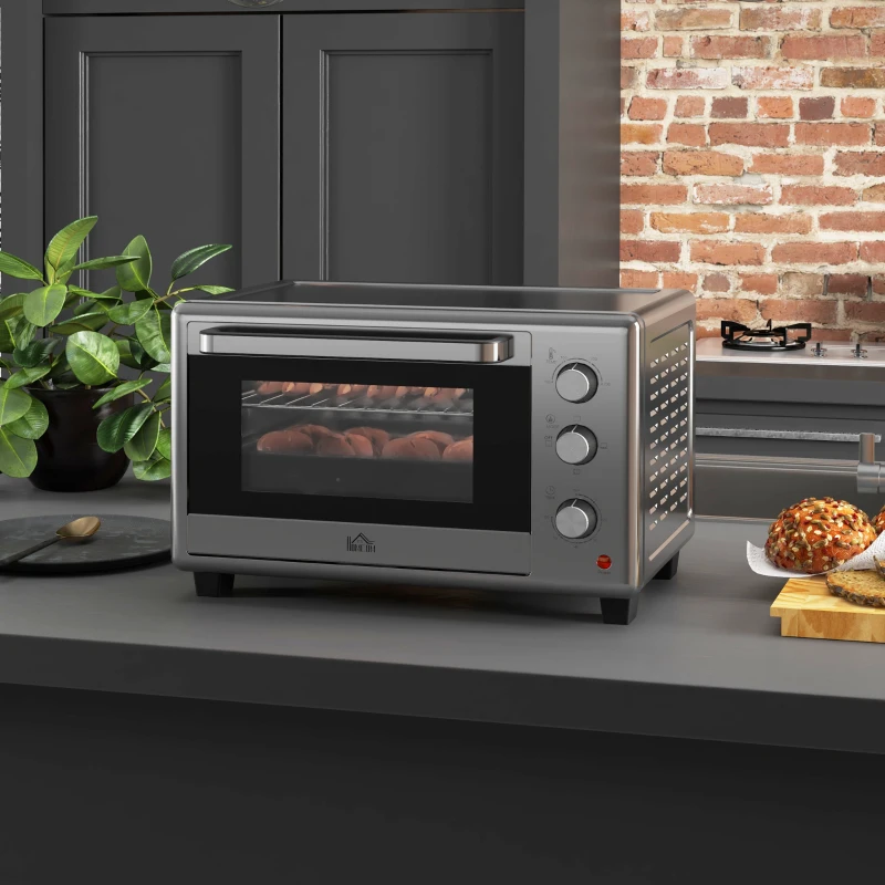 HOMCOM 30L 60-230℃ Mini Electric Oven, with Accessories - Silver Tone