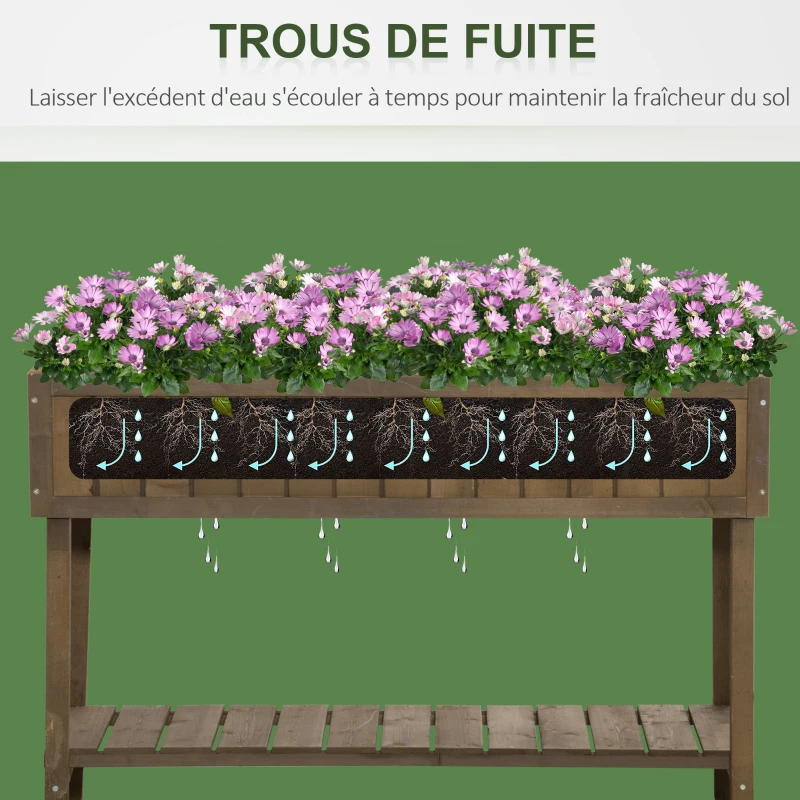 Outsunny Jardinière sur Pieds carré Potager étagère dim. 110L x 46l x 76H cm 8 Compartiments Inserts d'irrigation Bois de Sapin