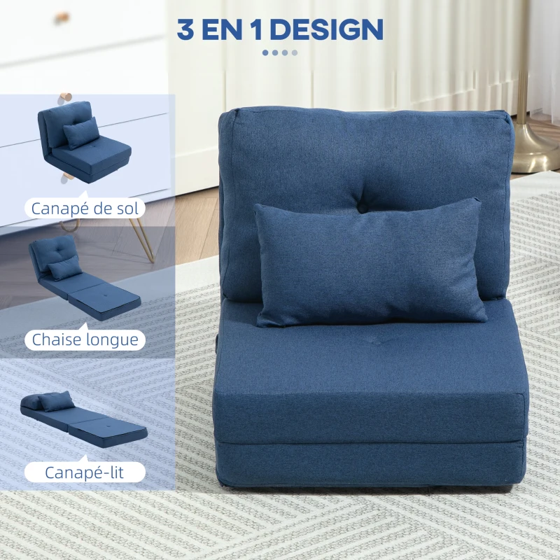 HOMCOM Chauffeuse canapé-lit convertible fauteuil 1 place avec 1 coussin avec dossier réglable, bleu foncé