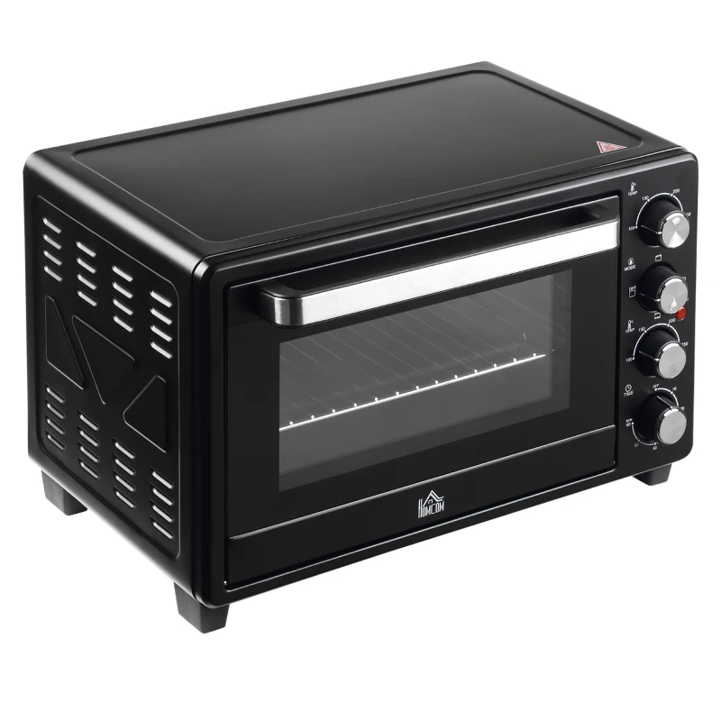 HOMCOM Horno Eléctrico de Sobremesa 32L 1600W con 3 Modos de Calor Temporizador y Temperatura Regulable 52,2x38,1x33,5 cm Negro