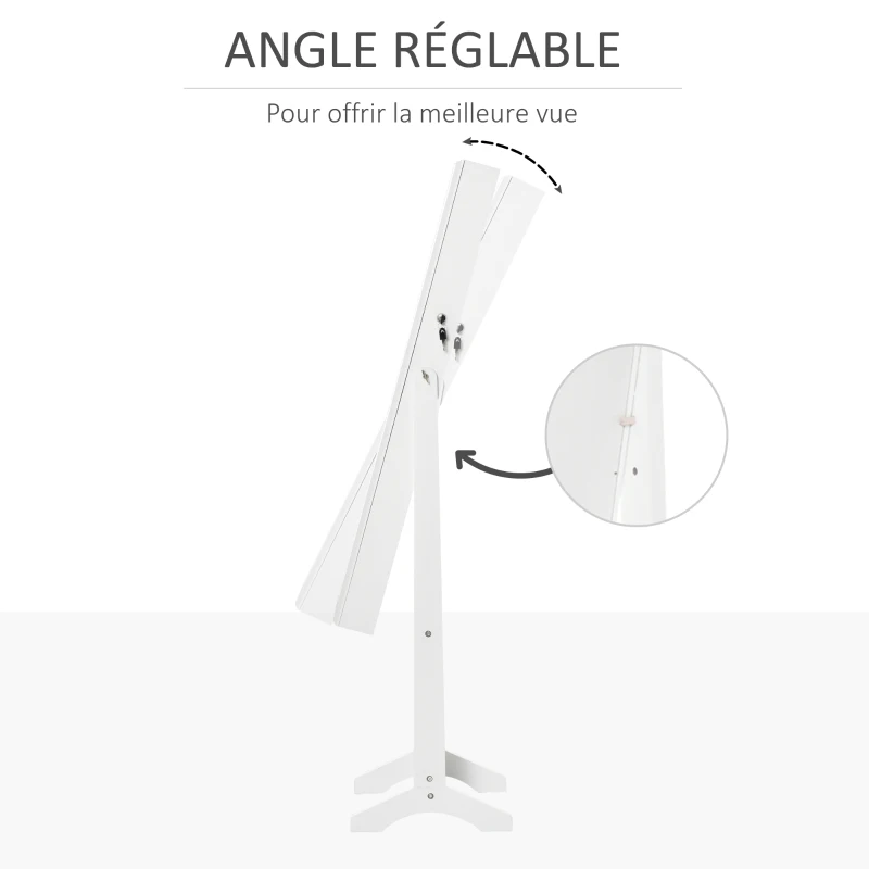 HOMCOM Armoire à Bijoux avec Miroir à Pied Multi-Rangement Inclinaison réglable Serrure dim. 46L x 36,5l x 151,5H cm en bois Blanc