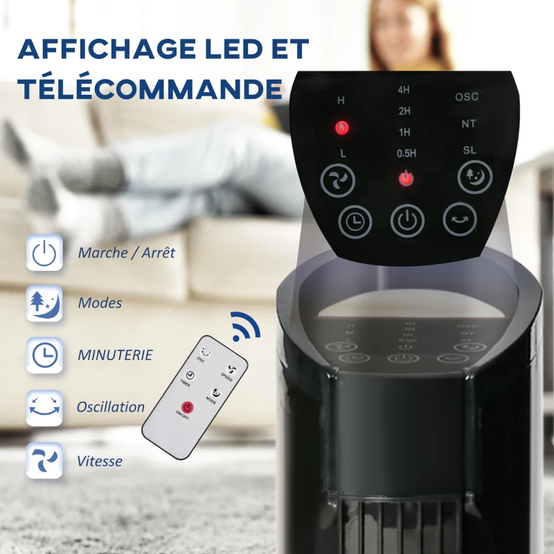 HOMCOM Ventilateur colonne silencieux 50W 3 modes 3 vitesses télécommande oscillant 70° minuterie contrôle tactile 78,5Hcm noir
