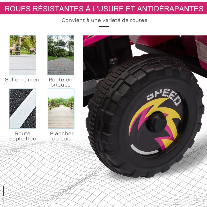 HOMCOM Quad électrique pour enfants 18-36 mois véhicule à batterie 6V avec marche avant et arrière 72 x 40 x 45,5 cm rose(m-6)