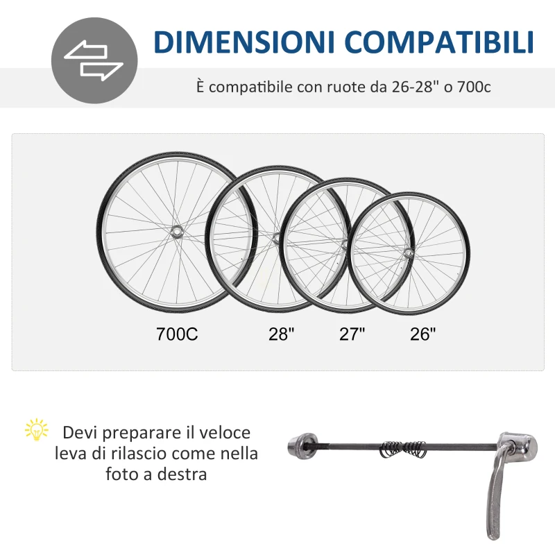 HOMCOM RullI per Bici da Corsa e Allenamento a Casa, Rullo per Bici Pieghevole in Acciaio per Ruote da 26''-28'', 54.5x47.2x39.1cm Argento