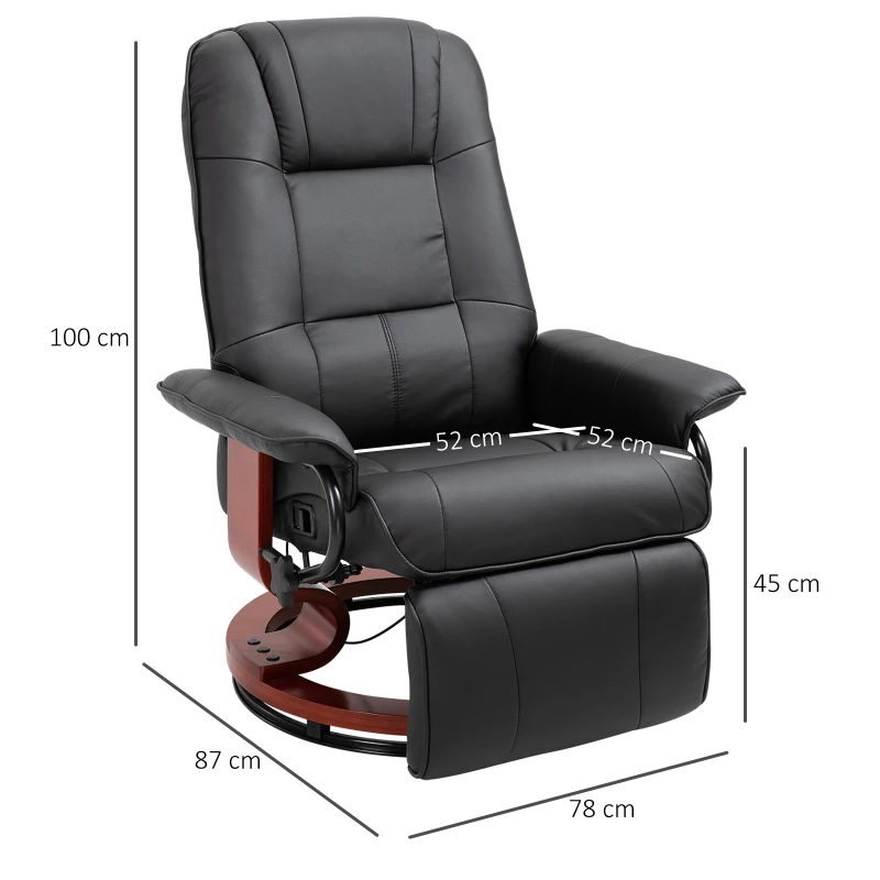 HOMCOM Fauteuil relax inclinable fauteuil de salon repose-pieds réglable pivotant 360° piètement bois revêtement synthétique noir(m-3)