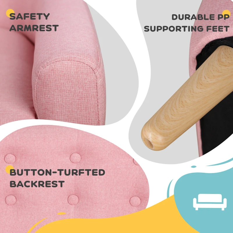 HOMCOM Children's Armchairs Kids Armchair Toddler Chair 2 Seater Wood Frame Mini Sofa for Bedroom Playroom Pink