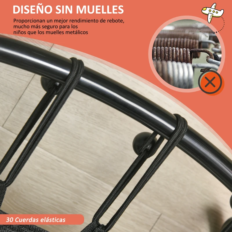 ZONEKIZ Cama Elástica Infantil Ø140 cm con Red de Seguridad Canasta de Baloncesto y 20 Bolas de Plástico Rojo