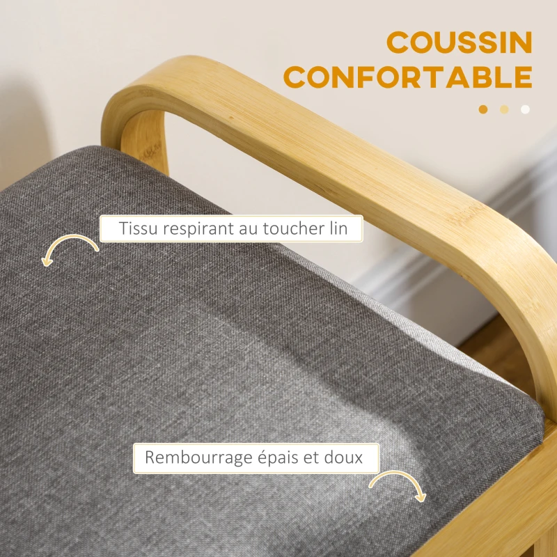 HOMCOM Banc à chaussures avec coussin d'assise rangement caché, étagère à lattes en bambou, 60 x 33 x 50, naturel