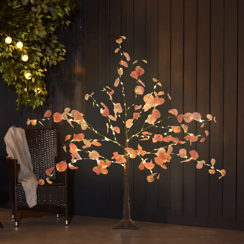 HOMCOM Lámpara de Árbol 120 cm con 175 Luces LED y Base Decoración Navidad para Interiores y Exterior Naranja