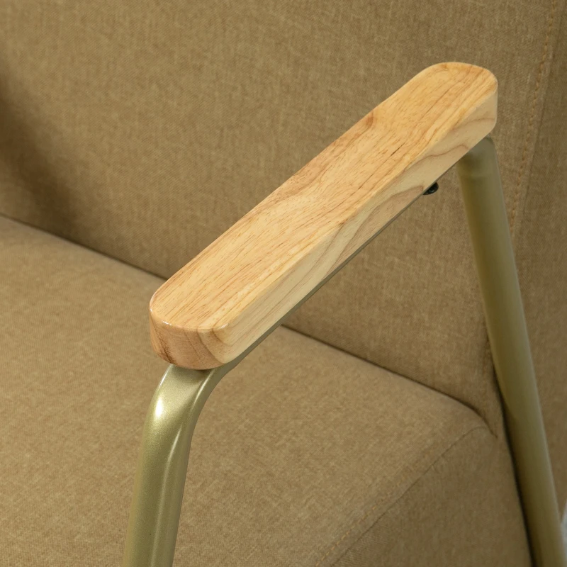 HOMCOM Poltrona Moderna in Tessuto Effetto Lino per Soggiorno e Camera da Letto, 62x81x92 cm, Marrone e Oro