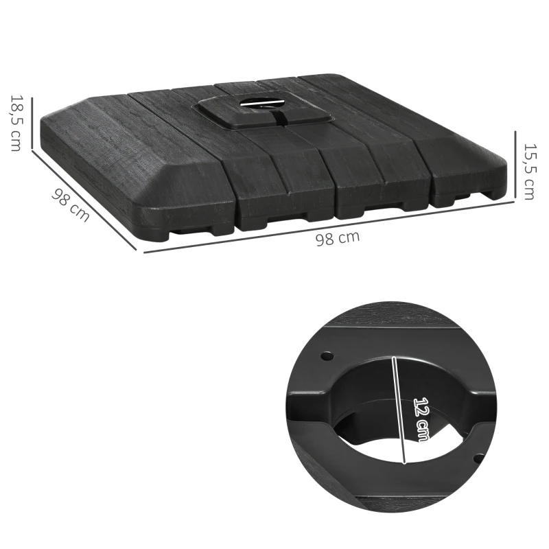 Outsunny Pesos para Base de Sombrilla en Cruz  4 Piezas Rellenables con 100 kg Agua o 135 kg Arena 98x98x18,5 cm Negro
