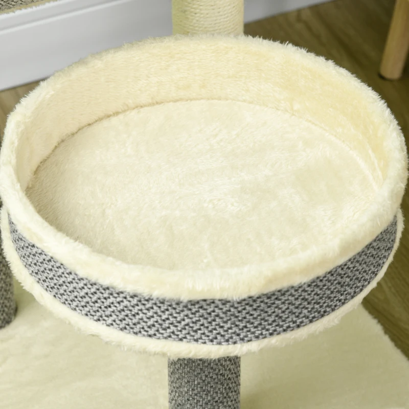 PawHut Arbre à chats avec griffoir arbre à gratter en sisal tunnel panier en peluche doux structure en bois 48L x 48l x 73H cm