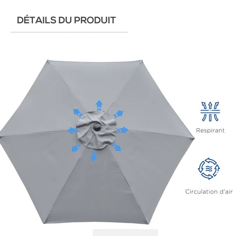 Outsunny Parasol de jardin Parasol droit hexagonal inclinable Ø 2,3 x 2,16H m métal polyester haute densité gris