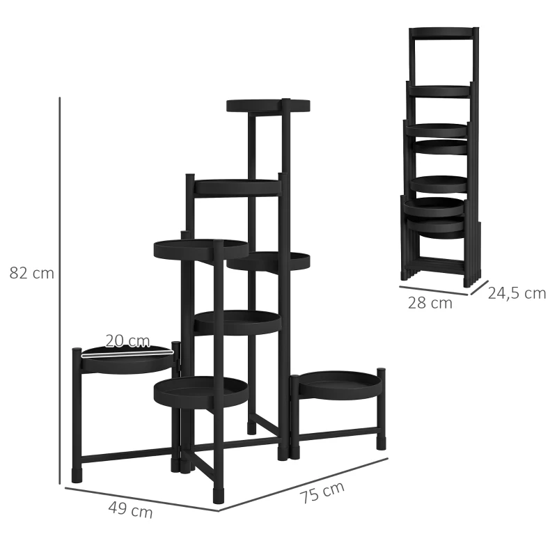 Outsunny Support plantes intérieur en acier 8 niveaux étagère à plantes structure triangulaire pliable 75 x 49 x 82 cm noir