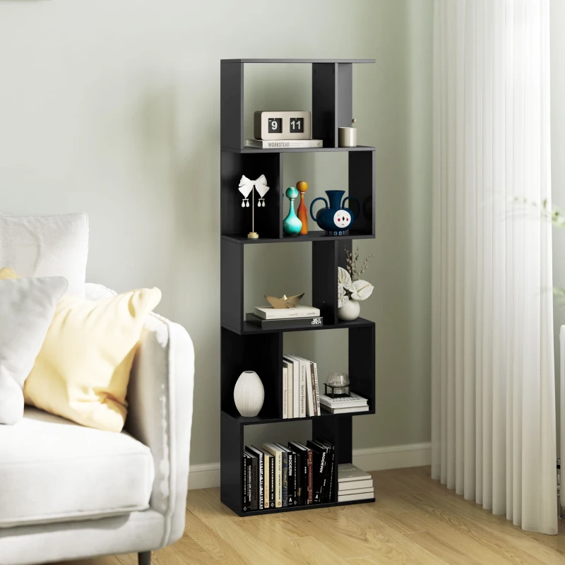 HOMCOM Mobile Libreria in Legno a 5 Ripiani Design Moderno in Legno, 60x24x184.5 cm, Nero