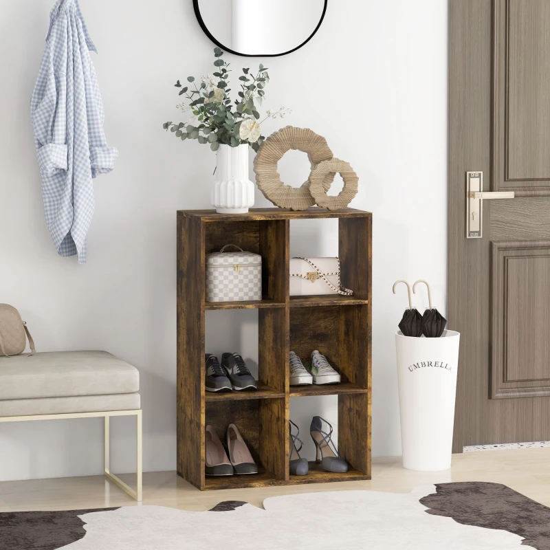 HOMCOM 6-Cube Bookshelf - Rustic Brown