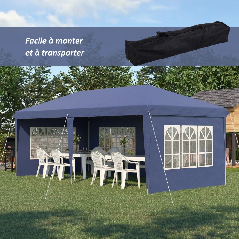 Outsunny Tonnelle pop-up pliante - tente de réception - 3 x 6 m 3 cotés démontables bleu