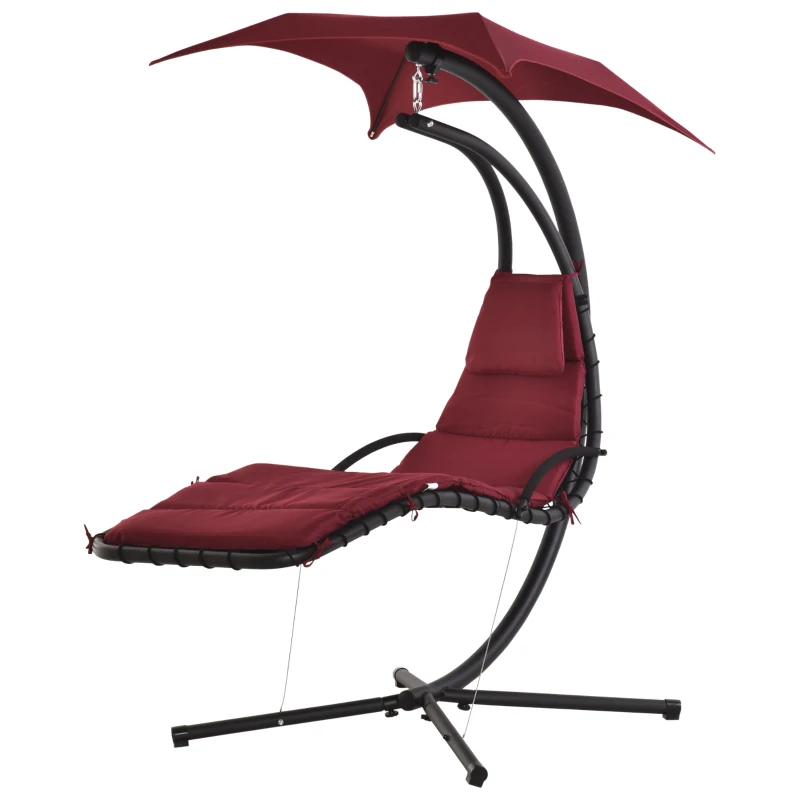 Outsunny Bain de Soleil transat Suspendu Chaise Suspendu Extérieur avec Pare-Soleil et Matelas Design Contemporain 194L x 117l x 192H cm Acier Polyester Rouge Noir