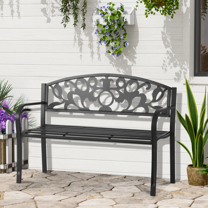 Outsunny Banc de Jardin Design Contemporain 3 Places dim. 128L x 50l x 91H cm métal époxy Noir