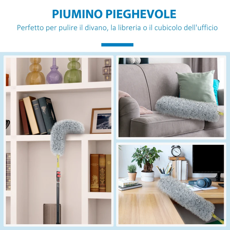 HOMCOM Kit di Pulizia per Casa e Ufficio con Asta, Spolverino per Ragnatele, Spolverino in Microfibra e Spolverino per Ventilatore