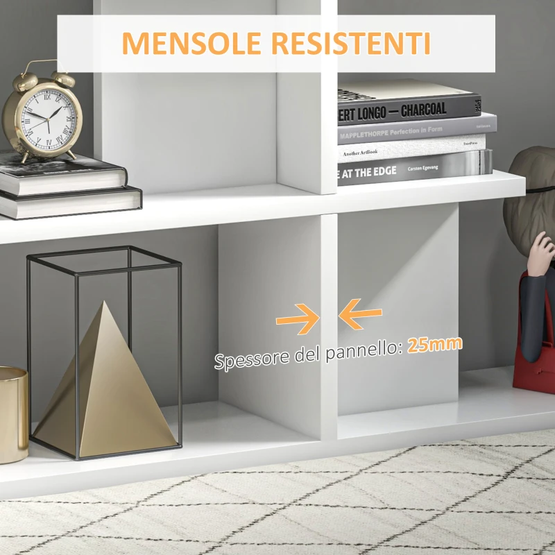 HOMCOM Scaffale Libreria ad S 5 Ripiani Design Moderno Soggiorno, Ufficio, Salotto, Legno, Bianco, 120 x 28.6 x 160 cm
