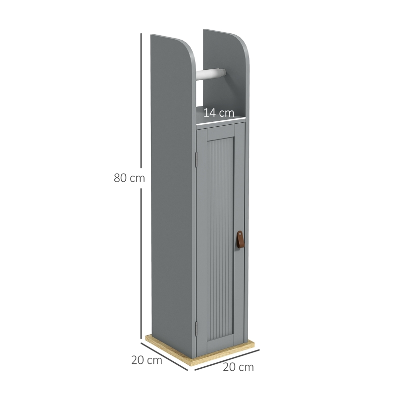 kleankin Meuble de salle de bain support papier toilette avec placard et étagères réglables 20 x 20 x 80 cm gris