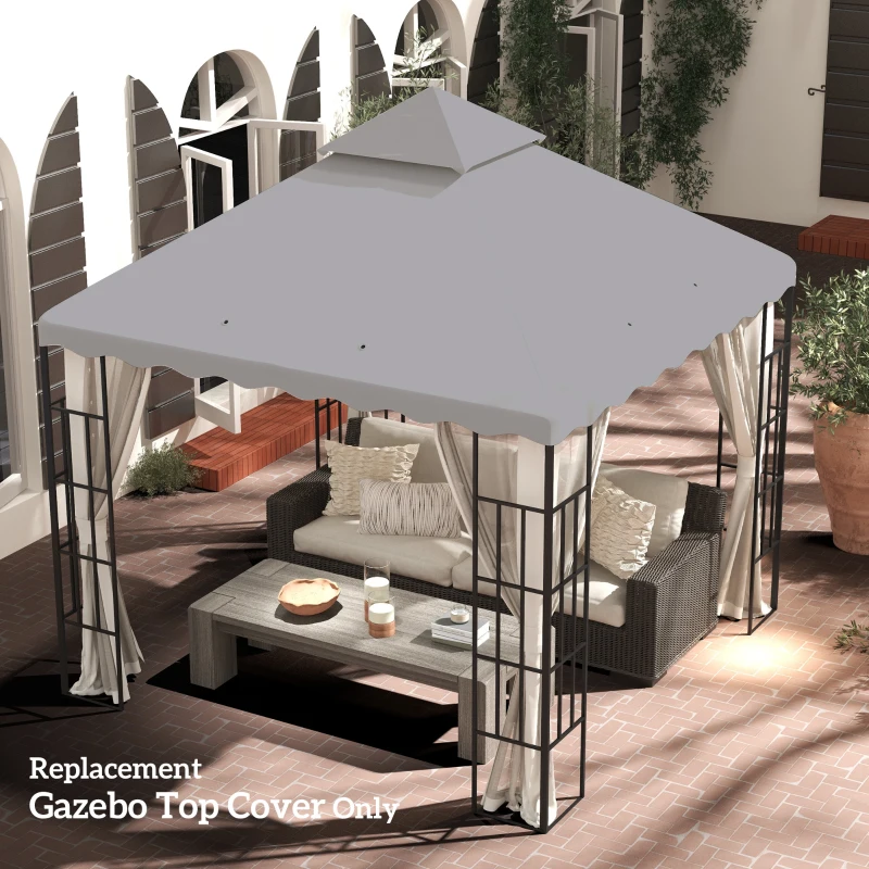 Outsunny 3 x 3 m Gazebo Canopy Replacement Covers, 2 - Tier Gazebo Roof Replacement TOP COVER ONLY, Light Grey