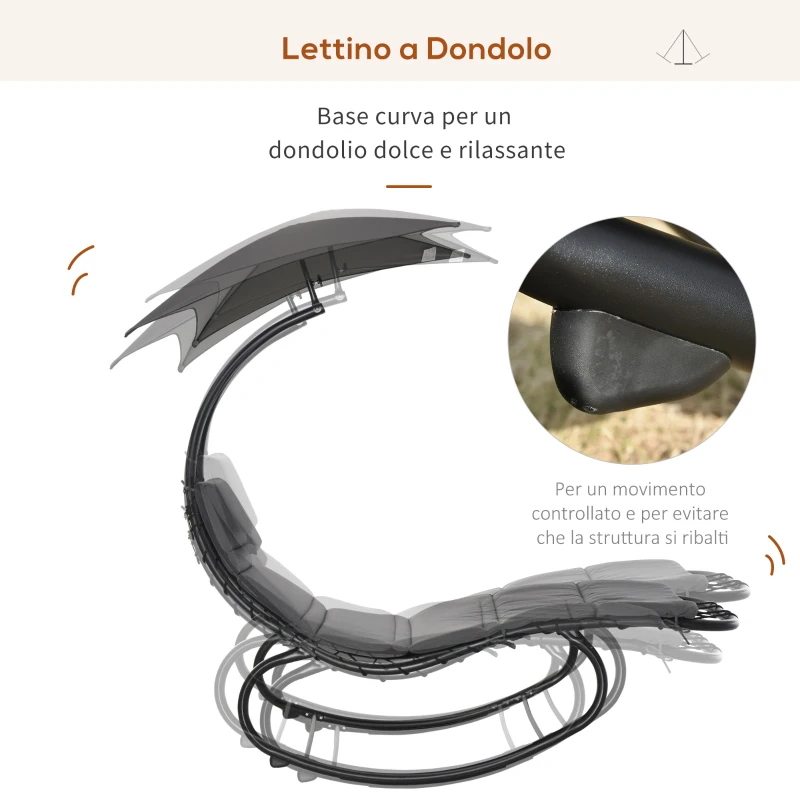Outsunny Lettino a Dondolo da Giardino Sdraio Prendisole per Esterno Grigia