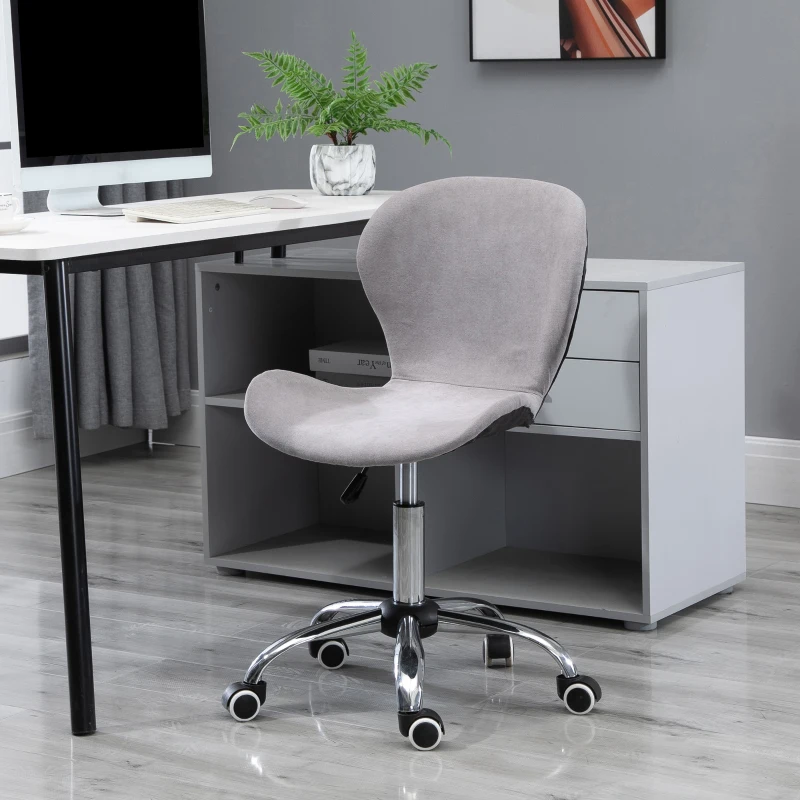 HOMCOM Tabouret à roulette chaise de bureau design contemporain hauteur réglable pivotant 360° piètement chromé velours gris