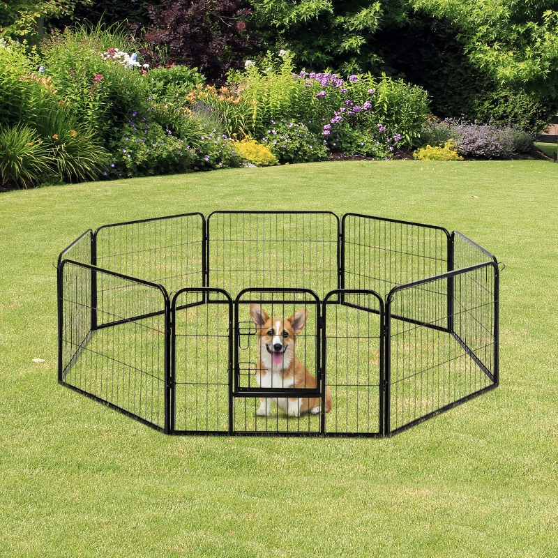 PawHut Parque para Mascotas 8 Vallas 80x60 cm Jaula para Perros Bricolaje de Metal con Puerta y Doble Cerradura Cerca de Entrenamiento para Jardín Negro