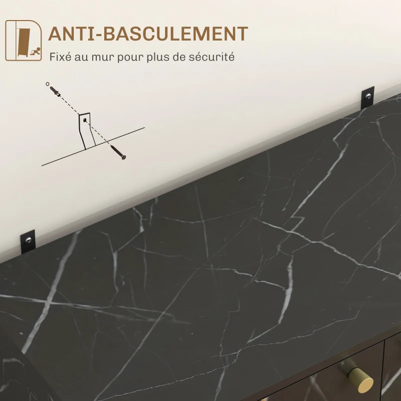 HOMCOM Buffet de rangement avec 2 portes et étagère réglable pieds en métal 76 x 35 x 77 cm ton marbre noir