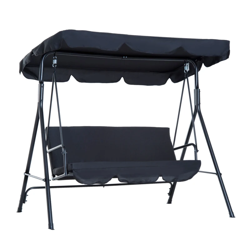 Outsunny Dondolo da Giardino 3 Posti con Tetto Parasole Regolabile e Struttura in Acciaio, 172x110x153cm, Nero