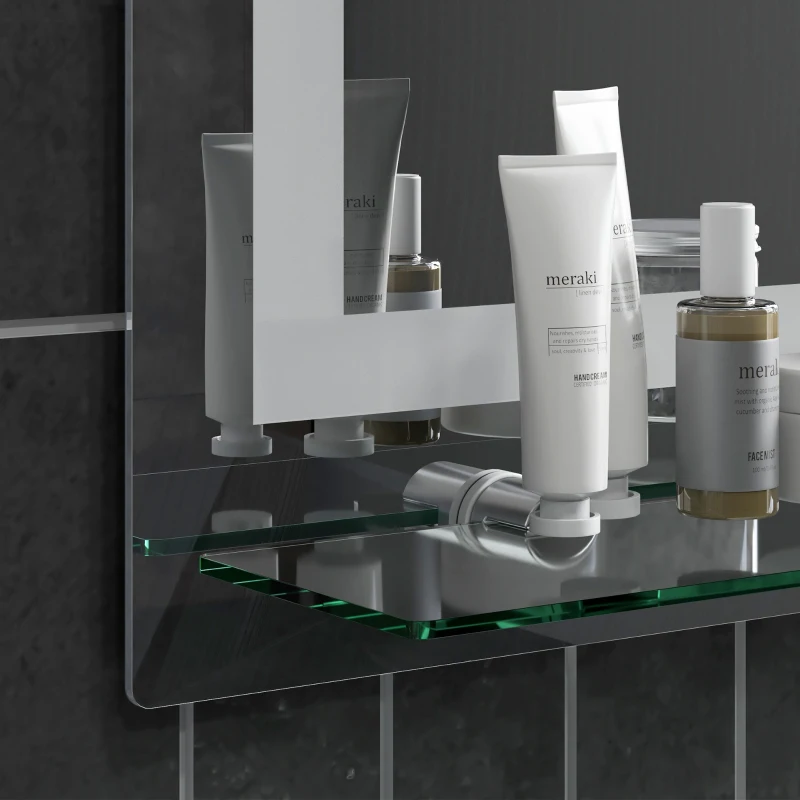 kleankin Specchio per Bagno a Luci LED a 3 Colori Regolabili con Mensola in Vetro, 50x12x70 cm, Argento