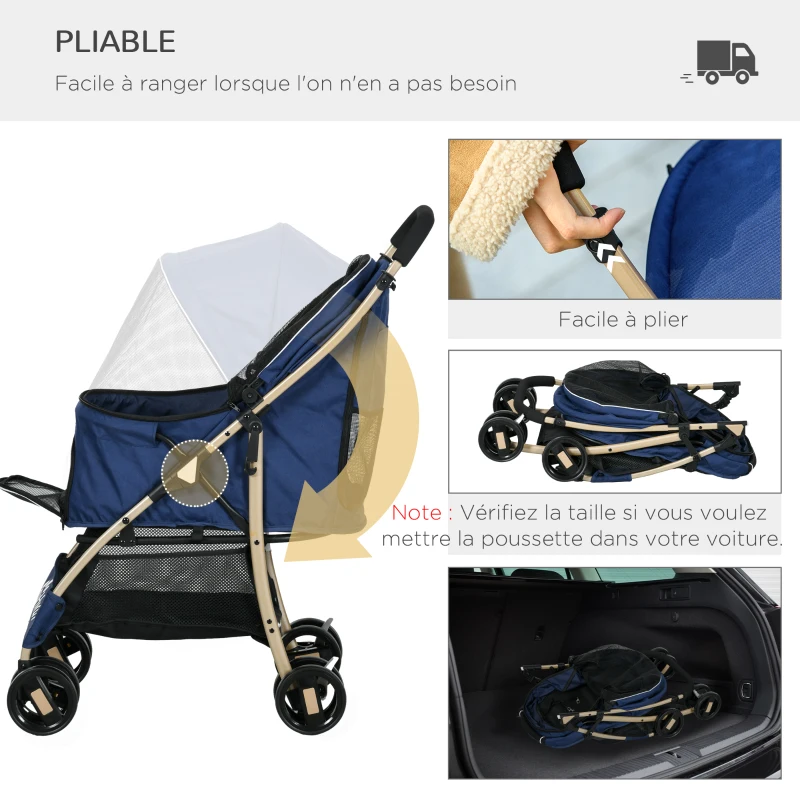 PawHut Poussette pour chien buggy pliable panier laisses de sécurité coussin inclus roues avec frein tissu 600D Oxford acier