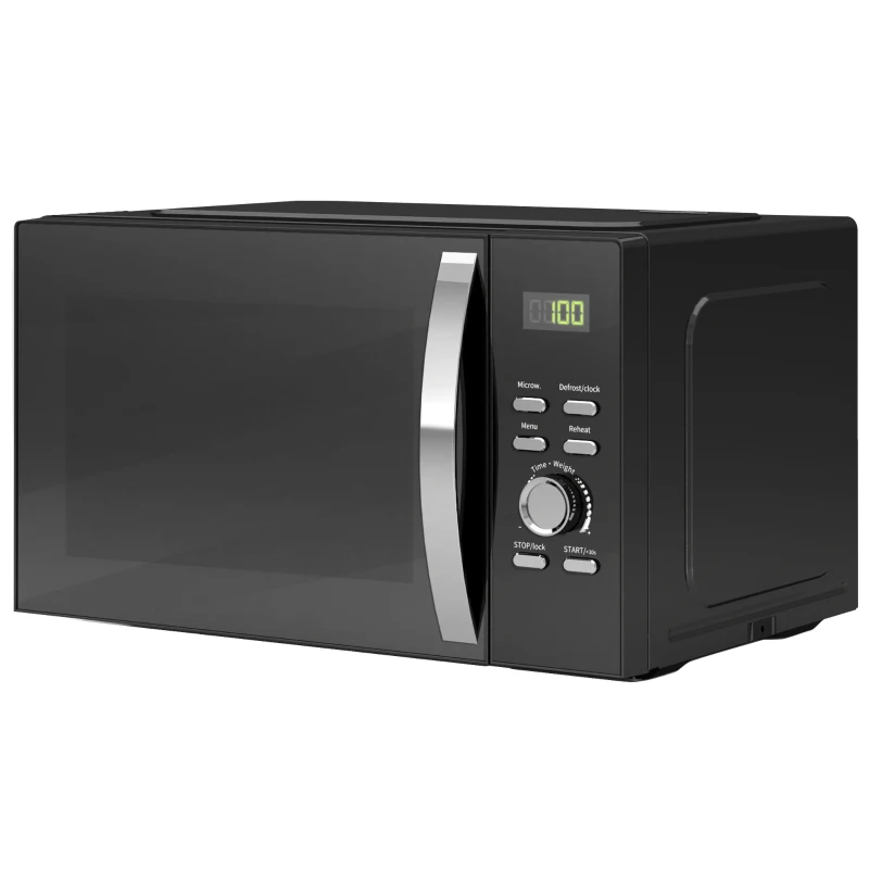 HOMCOM 23L 800W Microwave Oven, Digital Solo Microwave with 5 Power Levels, Automatic Defrost, 8 Auto Cook Menus, 60 Minutes Timer, Clock, Easy Clean, Small Black Microwave