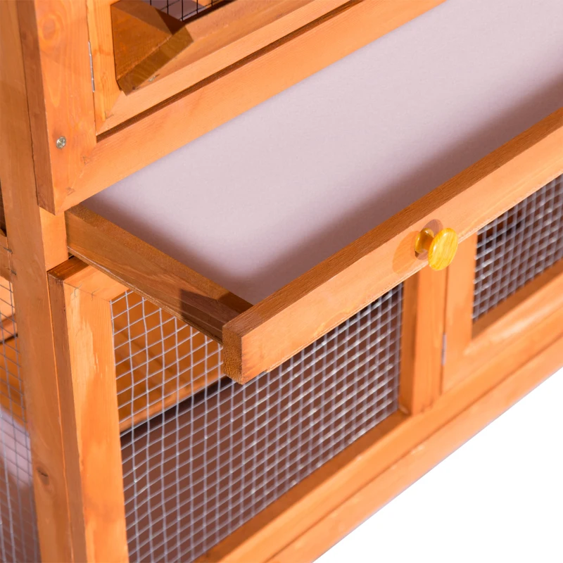 PawHut Conejera de Madera Exterior de 2 Niveles Jaula para Conejos con Techo de Asfalto Abrible Rampa Puertas y 2 Bandejas Extraíbles 120x48x100 cm Madera Natural
