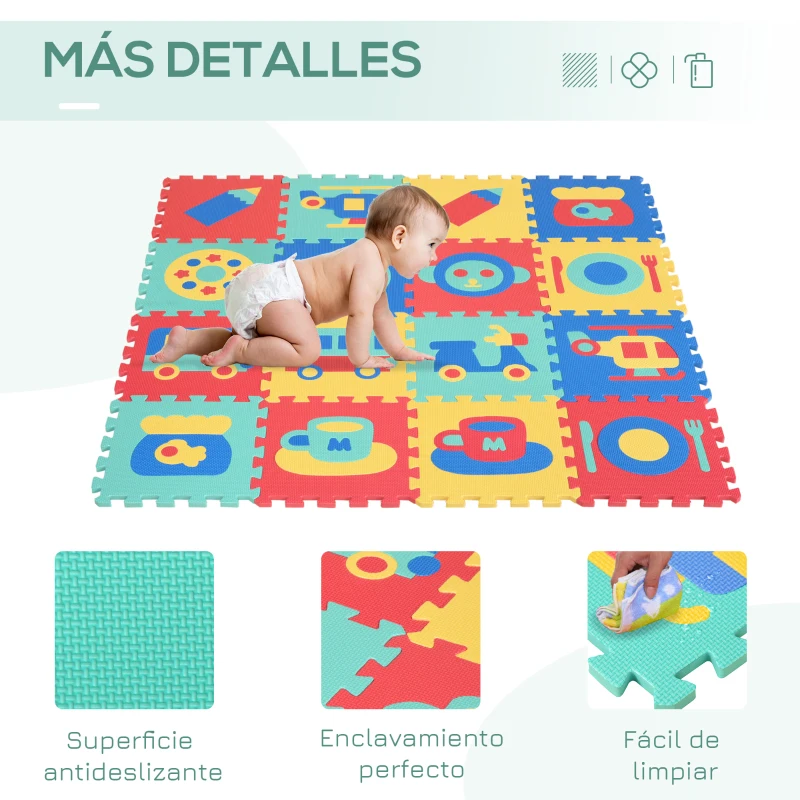 HOMCOM Alfombra Puzzle para Niños 150x150 cm con 36 Piezas de Espuma EVA Suave Área de 1,44 m² Colchoneta Rompecabezas para Bebé Multicolor