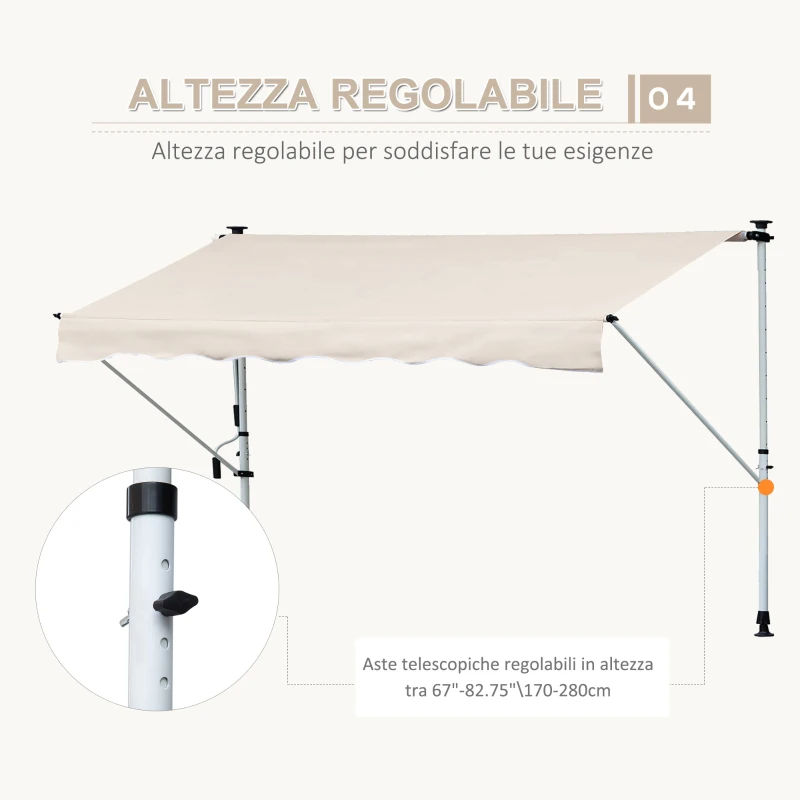 Outsunny Tenda da Sole a Bracci 4x1.2m con Manovella e Struttura Telescopica, Cachi
