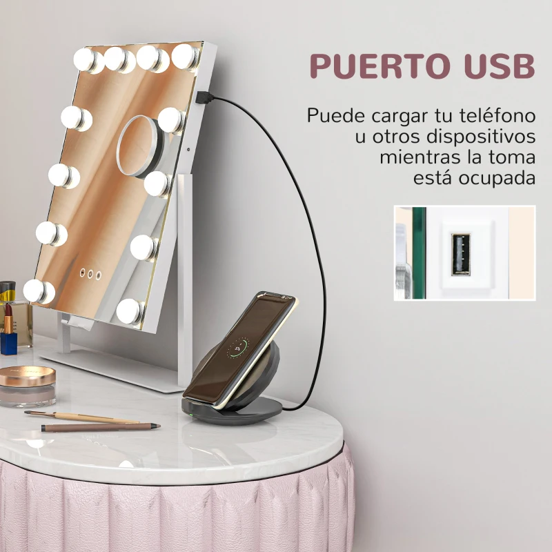 HOMCOM Espejo de Maquillaje con Luz 30x40 cm con 12 Bombillas 3 Modos de Iluminación Ajustables Interruptor Táctil Blanco