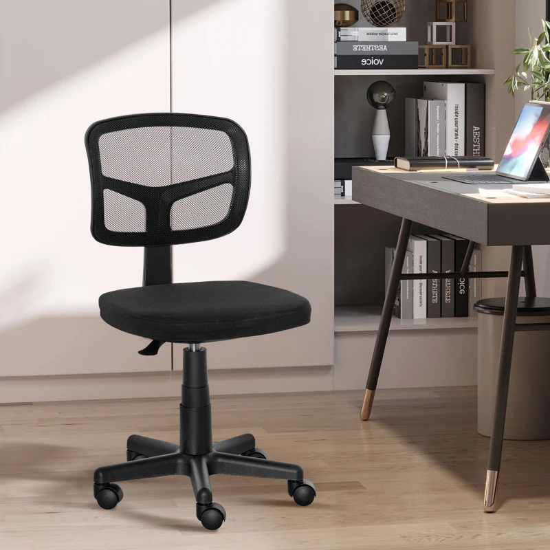 Vinsetto Silla de Oficina Ergonómica de Malla Silla de Escritorio Giratoria 360° con Altura Ajustable Soporte Lumbar Transpirable y Ruedas Sin Brazos 43x48x77,5-89,5 cm Negro