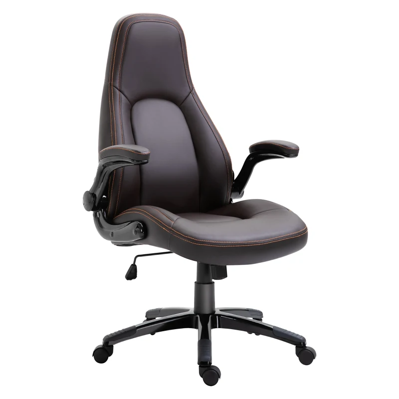Vinsetto Computer Gaming Chair, PU Leather Office Chair, Swivel Desk Chair with Adjustable Arms and Height, Padded Armrest and Seat, Rolling Wheels, Coffee