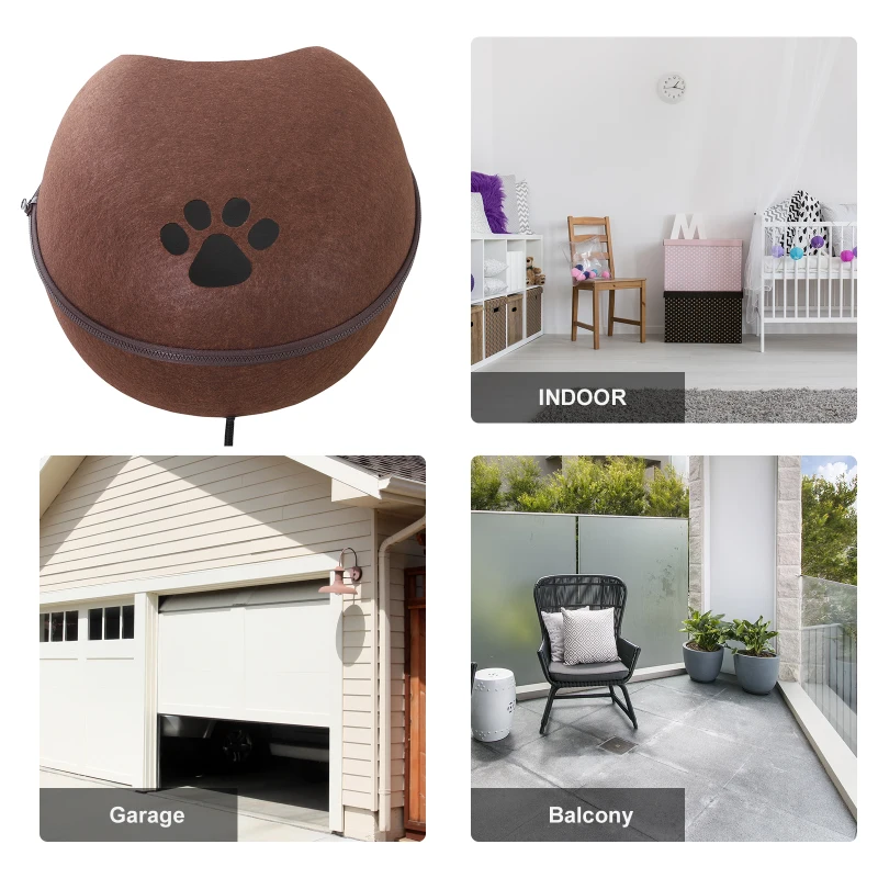 PawHut Cuccia Interni Marrone, per Gatti, Riscaldante 40 °C con Cuscino Sfoderabile e Copertura Rimovibile, Facile da Pulire