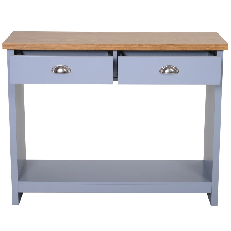 HOMCOM 2 Drawers Console Table w/Bottom Shelf Rustic Retro Style Hallway Living Room Home Furniture Wood Effect Worktop Grey